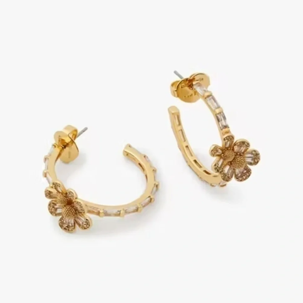 🆕kate spade new york Fleurette Goldtone Cubic Zirconia Hoop Earrings::NWT::